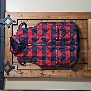 J. Crew Red Blue Plaid Quilted Down Filled Excursion Women's Vest Size XS